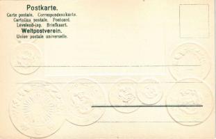 Japan / Japanese set of coins, currency exchange chart and flag. H.S.M. Emb. litho, Seie I. Nr. 14. ...