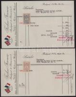 1934-1936 Bp., Farkas Ferenc (IV., Bécsi u. 3.) által kiállított 2 db fejléces számla, okmánybélyegekkel + 3 db nyugta
