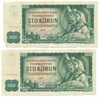 Csehszlovákia 1961. 100K (2x) Sorszámkövetők "G47 795519 - G 47 795520" T:F Czechoslovakia 1961. 100 Korun (2x) consecutive serials "G47 795519 - G 47 795520" C:F Krause 91.b