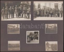 cca 1914-1918 I. világháborús felvételek: katonai csoportképek, hadikórház, életképek a frontról, stb., összesen 16 db fotó, két albumlapra ragasztva, 4x5,5 cm és 9x14 cm között