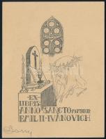 Sassy Attila (Aiglon, 1880-1967): Ex libris Emilii Ivánovich, anno sancto MCMXXXVIII (1938). Vonalas...