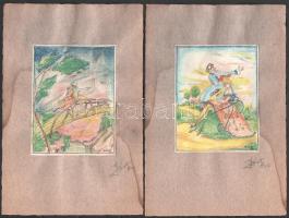 Básty 1922 jelzéssel szerelmesek 5 db grafika, erotika. Pasztell, papír, jelzettek 10x12 cm Kartonon