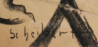 Scheiber jelzéssel: Kalapos alak. Szén, papír, gyűrődéssel, 39×24 cm