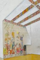 Tálos Gyula (1887-1975): Art deco enteriőr terve, ca. 1930. Akvarell, karton. jelzett. 35x36 cm