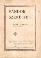 Pataky Joachim:  Vándor székelyek. Pataky Joachim legújabb költeményei. Budapest, 1926. Apostol-nyomda. 144 p. Egyetlen kiadás. Pataky Joachim (1895-1964), a szolnoki születésű út- és vasútépítő vállalkozó az 1920-as évektől publikálta egyre bővülő témájú versesköteteit. Háborús, hazafias és szerelmi tematikájú lírája Rákosi Jenő sajtócézár biztatására bontakozott, akihez kötetében ódát is címez. Szerzőnk a Jász-Nagykun-Szolnok megyei irodalmi élet érdekes, szervező figurája is egyben. A címlapon apró rozsdafoltosság, az első borítófedélen régi gyűjteményi bélyegzés. Poss.: Gábor Áron Országos Munkásszövetség Propaganda Osztálya. Fűzve, enyhén sérült, enyhén foltos kiadói borítóban. Körülvágatlan példány, ritka.