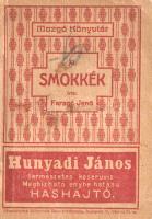 Faragó Jenő:  Smokkék. Budapest, [1908]. (Mozgó Könyvtár Vállalat - Pénzintézetek Műintézete Rt.). 64 p. Faragó (Frankfurter) Jenő újságíró, librettista, bohózatszerző (1872-1940) rövid, komikus jelenetei a pesti zsidó középosztály életéből, Smokk Samu börzeügynök és családjának viselt dolgairól. A jelenetgyűjtemény először 1905-ben jelent meg, példányunk a mű új kiadásából való. A történetek egy részét 1909-ben bemutatta a Városligeti Színház. Tartalma: Smokkék a kriszkindlit várják -- Karácsonyest Smokkéknál -- Smokkék a birkózáson -- Smokkék az Operabálon -- Smokkék költözködnek -- Smokkék a sajtóról -- Smokkék és a nyaralás kérdése -- Smokkék Miss Allan-nál -- Smokkék a nőkérdésről -- Smokkék és a Cabaret -- Smokkék a szénhiányról. Oldalszámozáson belül számos képes hirdetéssel. A címlapon és a belív egy oldalán régi tulajdonosi bélyegzés. (Mozgó könyvtár, XI. füzet.) Fűzve, illusztrált, kissé sérült, enyhén elszíneződött kiadói borítóban. Jó példány.