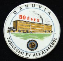 Hollóháza jubileumi porcelán plakett 50 éves Danuvia felirattal, aranyozott perem, szép állapotban és 9cm-es átmérővel