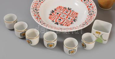 Doboznyi Hollóházi tárgy, kétszemélyes kávés szett, dísztál, váza, 6 darab kupica, fogpiszkatartó