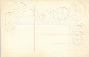 Norwegen / Norvégia - Dombornyomott érmék és zászló / Norway - Embossed coins and flag (lyuk / pinho...