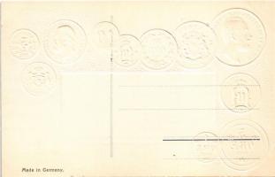 Schweden / Swedish set of coins, currency exchange chart and flag. Emb. litho (lyuk / pinhole)