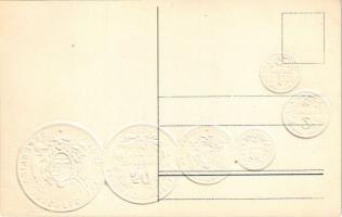 Uruguay / Set of coins, currency exchange chart and flag of Uruguay. Emb. litho (lyuk / pinhole)