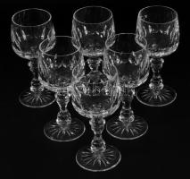 Ólomkristály talpas borospohár garnitúra, 6 darab, hibátlan, m: 15,5 cm