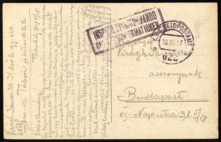 1917 Katonák varrógéppel, I. világháborús tábori postai levelezőlap, Virágh János I. honvéd gyalogez...