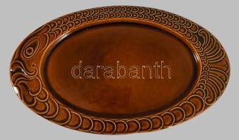 Mázas halas díszítésű halszervírozó tál, jelzés nélkül, hibátlan, 37x21 cm