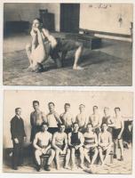1920 Békéscsaba - 2 db régi fotó képeslap: birkózók, Róna Károly fényképész felvételei / 2 pre-1945 photo postcards: wrestlers