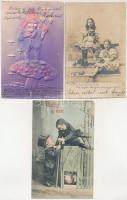 9 db RÉGI motívum képeslap: karácsonyi és újévi üdvözlőlapok; vegyes minőségben / 9 pre-1945 motive postcards: Christmas and New Year greeting cards; in mixed quality
