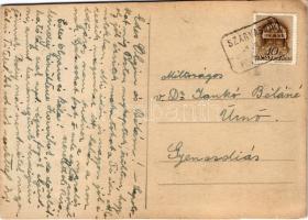 1941 Szarvaskő, ház, utcakép, saját kezűleg rajzolt képeslap + "Szarvaskő postai ügyn." (v...