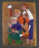 Háromkirályok. Német zománc kép, jelzett, 13x10 cm