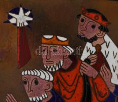 Háromkirályok. Német zománc kép, jelzett, 13x10 cm