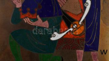 Háromkirályok. Német zománc kép, jelzett, 13x10 cm