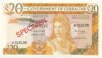 Gibraltár 1975. 20P "010139", piros "SPECIMEN (Minta)" bélyegzéssel T:UNC,AU
Gi...
