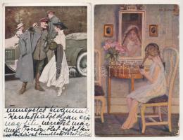 15 db RÉGI motívum képeslap: művészlapok, festmény reprodukciók; vegyes minőségben / 15 pre-1945 mot...