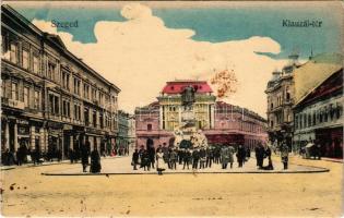 Szeged, Klauzál tér, Kossuth szobor, Pósz Alajos, Krausz M., Bruckner Dezső, Till üzlete (gyűrődések / creases)