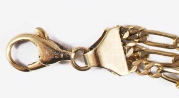 Arany (Au) karkötő háromsoros figaro 5+1 szemekkel, jelzett, 14 karátos, h: 21 cm, nettó 11,9g