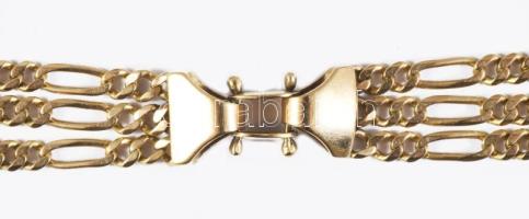 Arany (Au) karkötő háromsoros figaro 5+1 szemekkel, jelzett, 14 karátos, h: 21 cm, nettó 11,9g