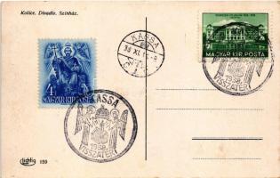 1938 Kassa, Kosice; Nemzeti színház, villamos / Divadlo / theatre, tram + "1938 Kassa visszatér...