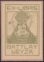Rozsnyai/Rozsnyay Kálmán (1871-1948): Ex libris Battlay Geyza (szecessziós könyvjegy), 1903 körül. V...