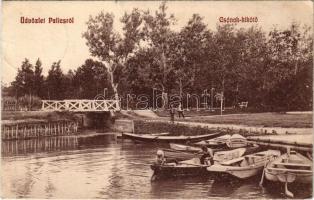 1907 Palics, Palic; Csónakkikötő / lake with rowing boats (ázott sarok / wet corner)