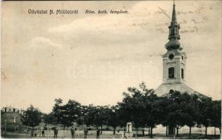 1907 Nemesmilitics, Svetozar Miletic; Római katolikus templom, kálvária. Frida és Társa kiadása / Catholic church, calvary (ázott / wet damage)