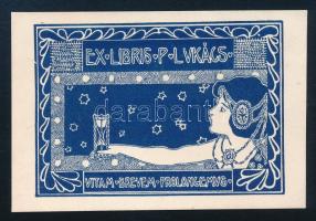 Rozsnyai/Rozsnyay Kálmán (1871-1948): Ex libris P. Lukács (szecessziós könyvjegy), 1903 körül. Vonal...