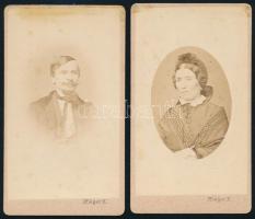 cca 1865 Pongrácz Lajos és neje, 2 db keményhátú fotó Pfleger Károly pesti műterméből, 10,5×6,5 cm