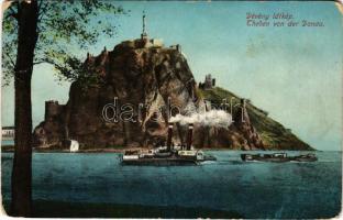 1913 Dévény, Theben a. d. Donau, Devín (Pozsony, Bratislava); Dévényi vár, gőzhajó / Hrad Devín / castle ruins, steamship (EM)