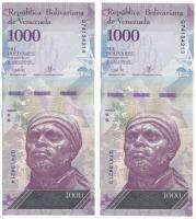 Venezuela 2017. 1000B (2x) sorszámkövetők "Q74134213 - Q74134214" T:UNC,AU Venezuela 2017. 1000 Bolívares (2x) consecutive serials "Q74134213 - Q74134214" C:UNC,AU Krause 95.