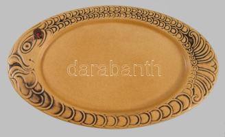 Mázas halas díszítésű halszervírozó tál, jelzett, hibátlan, 37x22 cm