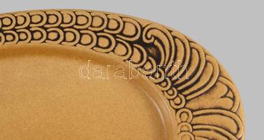 Mázas halas díszítésű halszervírozó tál, jelzett, hibátlan, 37x22 cm