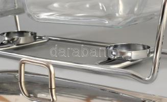 Kéthelyes melegítős ételszervírozó, fém fedőkkel és szerelékkel, újszerű, 50x30 cm