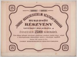1923. Budapest "'Taurus' Huskereskedelmi Részvénytársaság" huszonöt részvénye eg...