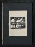 Balla László (1906-): Falu télen (Erdély). Fametszet, papír. Jelzett. Üvegezett fakeretben. 8x10 cm