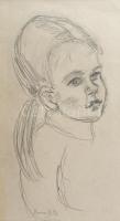 Boemm Ritta jelzéssel: Lányportré. Ceruza, papír. Paszpartuban. 37,5x20,5 cm.