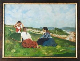 Glatz jelzéssel: Lánykák. Olaj, vászon, javított, fakeretben, 30×40 cm