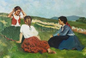Glatz jelzéssel: Lánykák. Olaj, vászon, javított, fakeretben, 30×40 cm