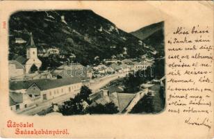1899 Szászkabánya, Németszászka, Sasca Montana; látkép, templom / general view, church (EB)