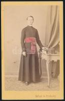 cca 1870 Pap portréja, kézzel színezett keményhátú fotó Molnár és Brodszky műterméből, 10,5×6,5 cm