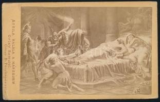 cca 1870 Orlay: Attila halála, festmény nyomán készült keményhátú fotó Gévay Béla pesti műterméből, 10,5×6,5 cm