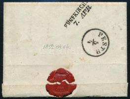 1852 9kr kézi HP II. típus levélen széles randdal "ESZTERGOM" - "PESTH" - "...