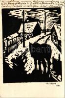 1940 Egyedi, kézzel festett sziluett művészlap / hand-painted silhouette art postcard s: Tibay E. (EB)